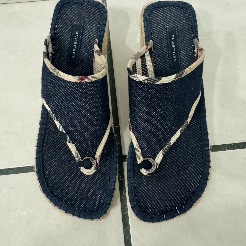 Burberry Women's Blue and Cream Denim Sandals